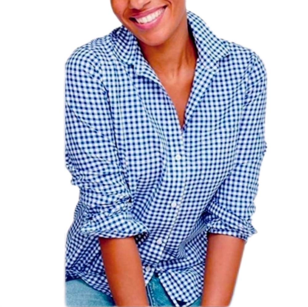 2/$30 UNTUCKit Women's Belleza Classic Blue/White Gigham Print Button Up Shirt